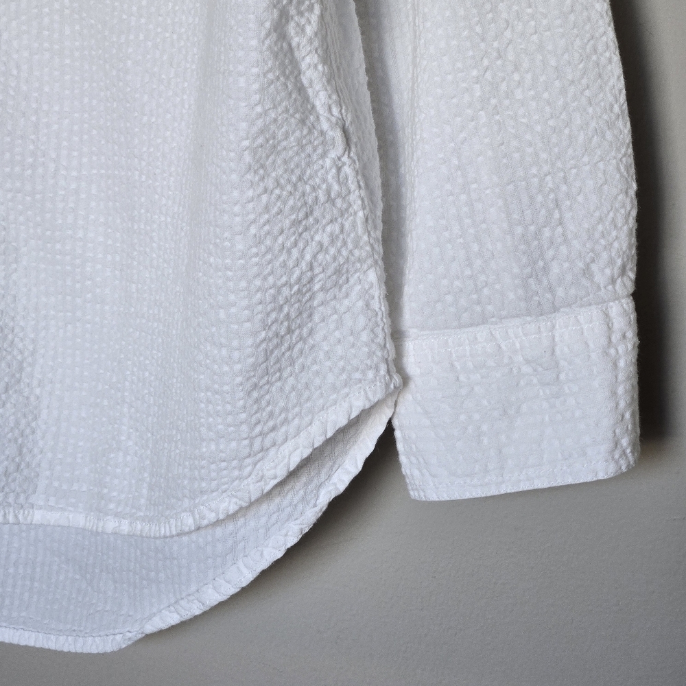 Lola River White Gauzy Seesucker Cotton Button-Down Shirt Women's Size L - Picture 6 of 8